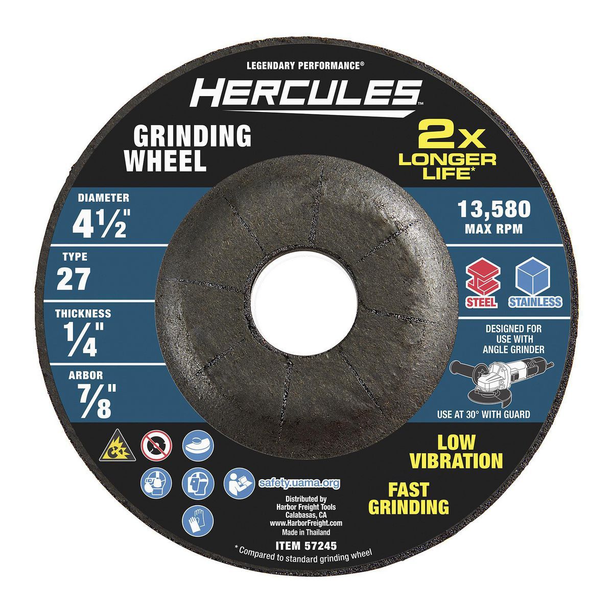 HERCULES 4-1/2 in. x 1/4 in. x 7/8 in. Type 27 Metal Grinding Wheel
