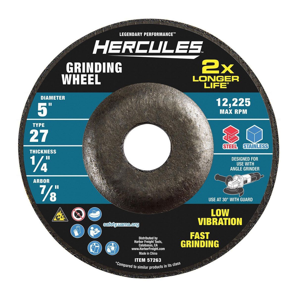 HERCULES 5 in. x 1/4 in. x 7/8 in. Type 27 Metal Grinding Wheel