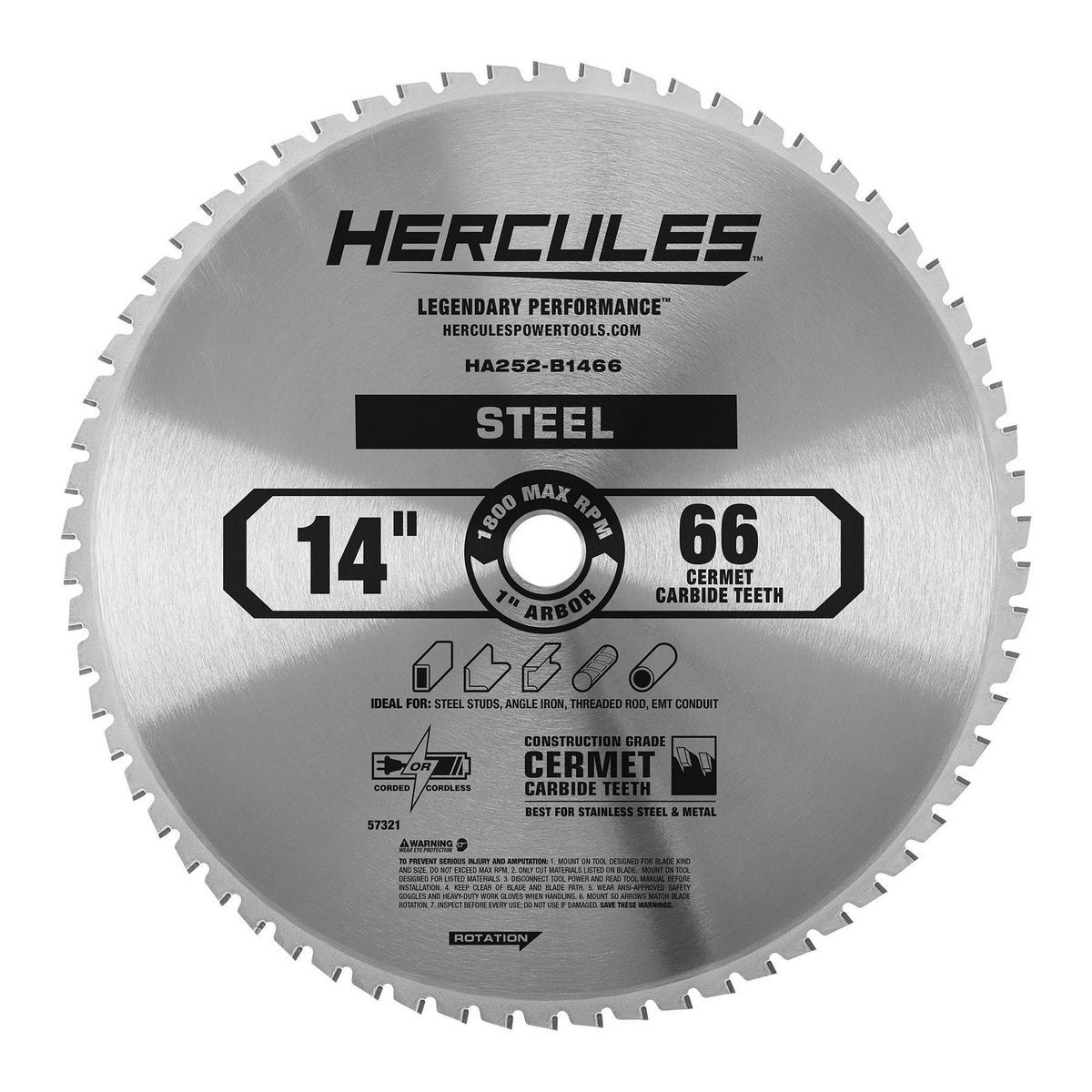 HERCULES 14 in., 66T Cermet Carbide Circular Saw Blade for Metal Cutting Saws with 1 in. Arbor