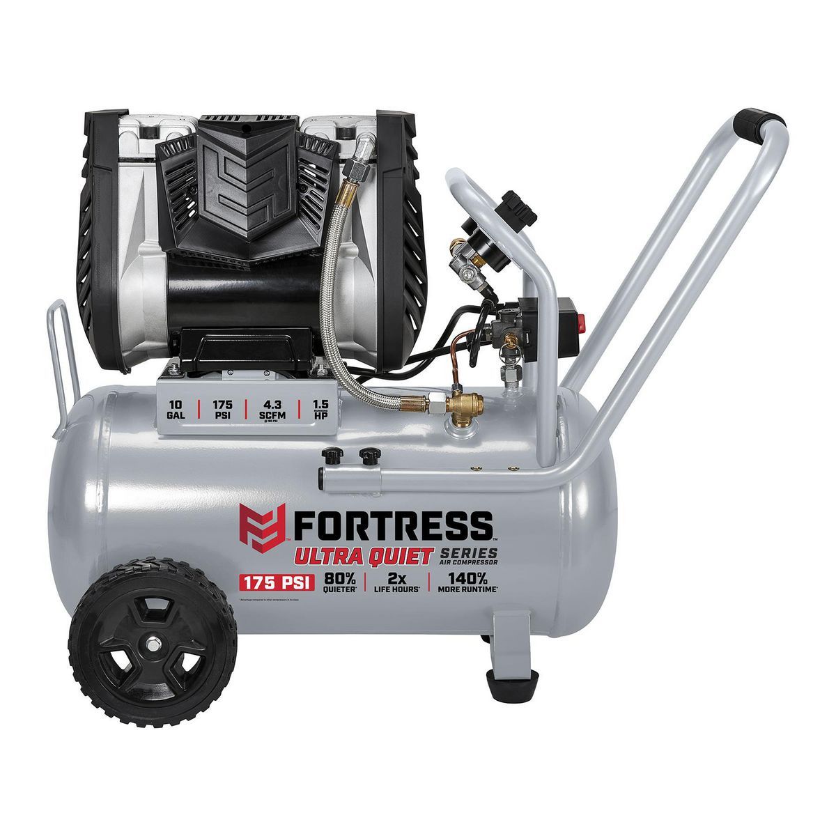 FORTRESS 10 Gallon 175 PSI Ultra Quiet Horizontal Shop/Auto Air Compressor