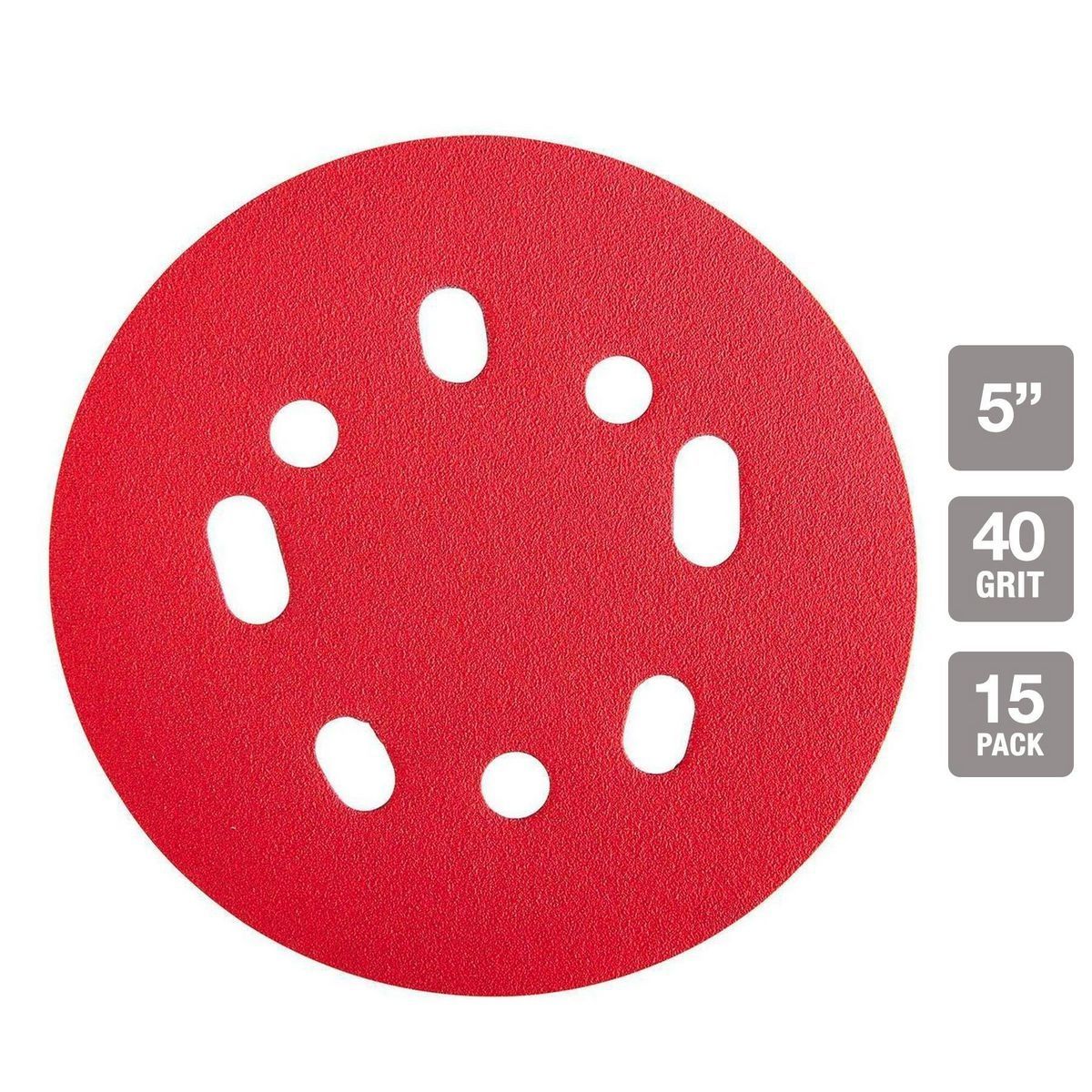 BAUER 5 in. 40 Grit Hook and Loop Universal Pattern Sanding Discs, 15 Pack