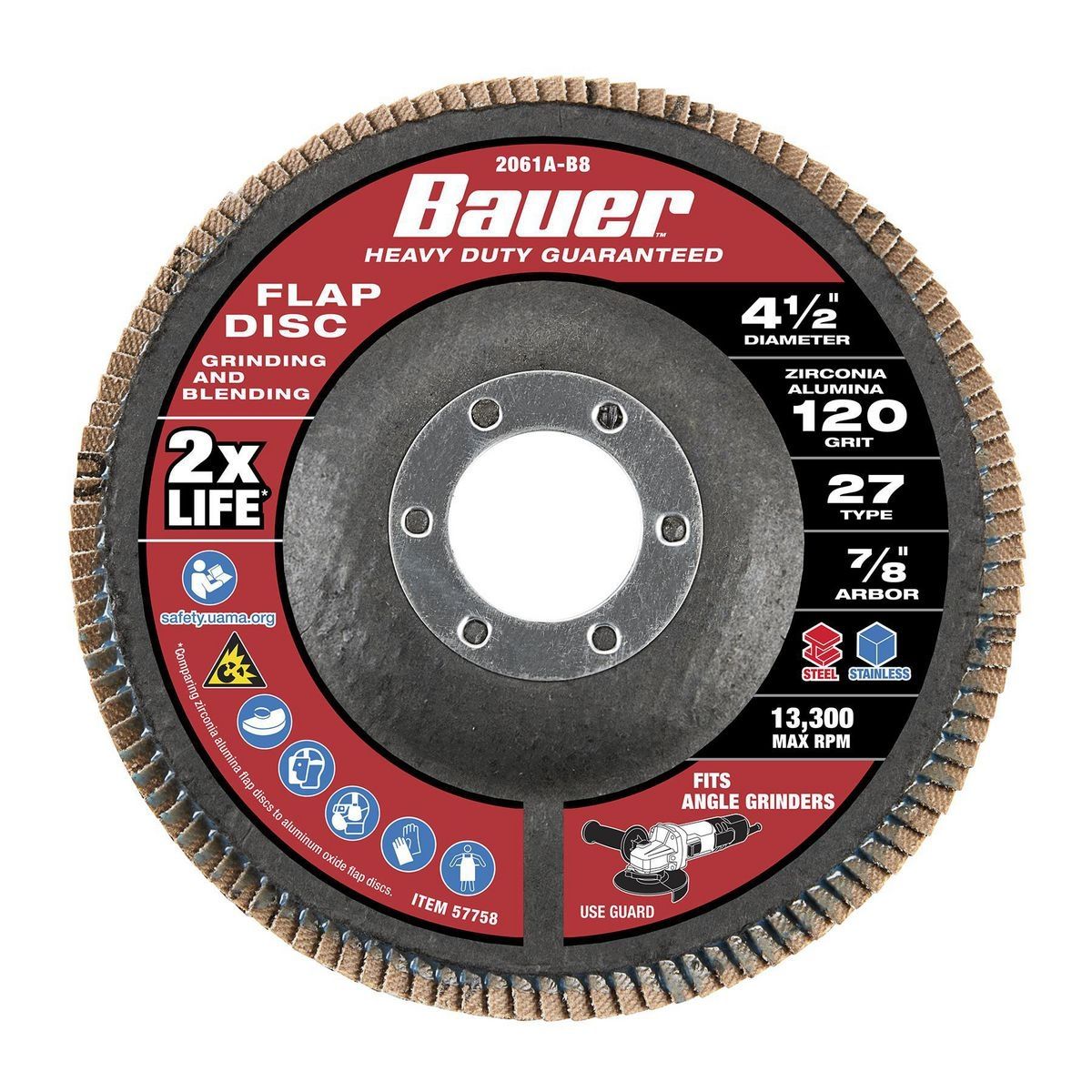 BAUER 4-1/2 in. x 7/8 in. 120-Grit Type 27 Flap Disc with Fiberglass Backing and Zirconia Grain