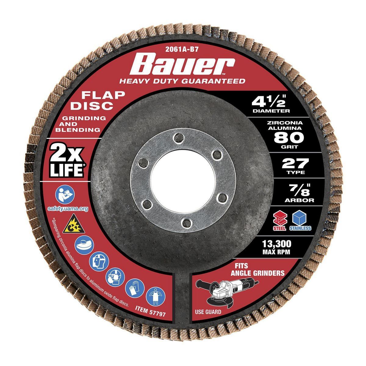 BAUER 4-1/2 in. x 7/8 in. 80-Grit Type 27 Flap Disc with Fiberglass Backing and Zirconia Grain
