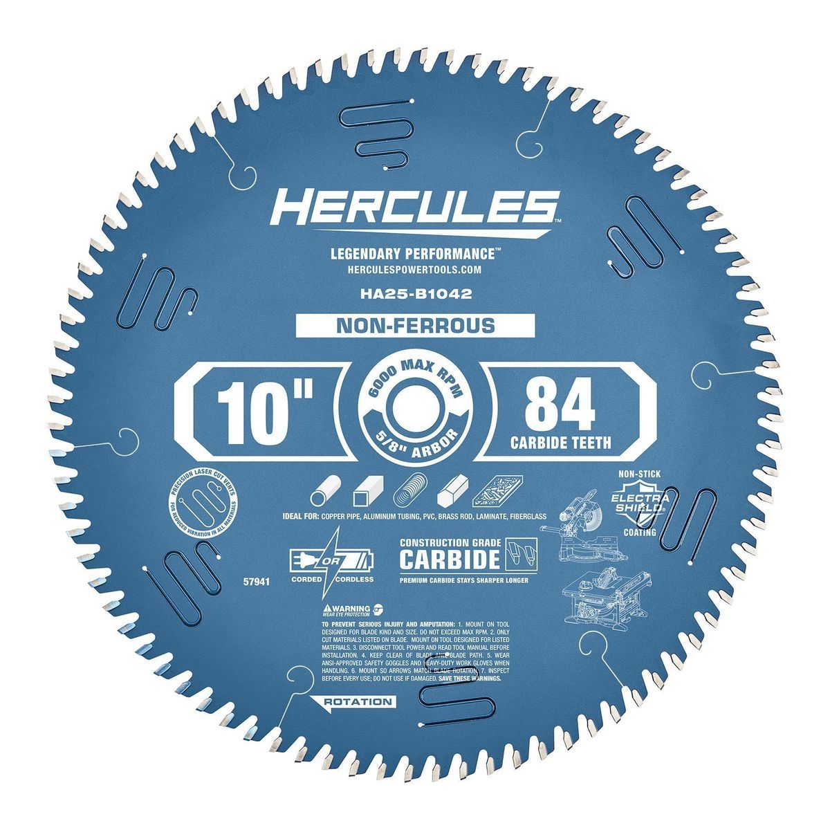 HERCULES 10 in., 84T Laminate/Plastics/Non-Ferrous Metal Cutting Miter And Table Saw Blade