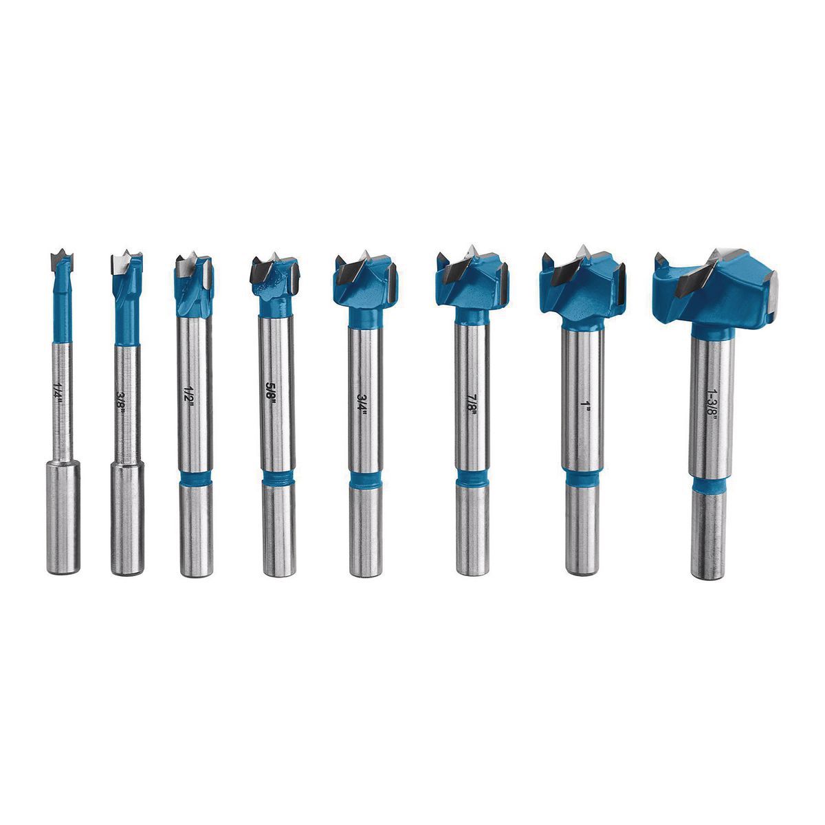 HERCULES 1/4 in. - 1-3/8 in. Carbide Tipped Forstner Drill Bit Set with 3/8 In. Shanks, 8 Piece