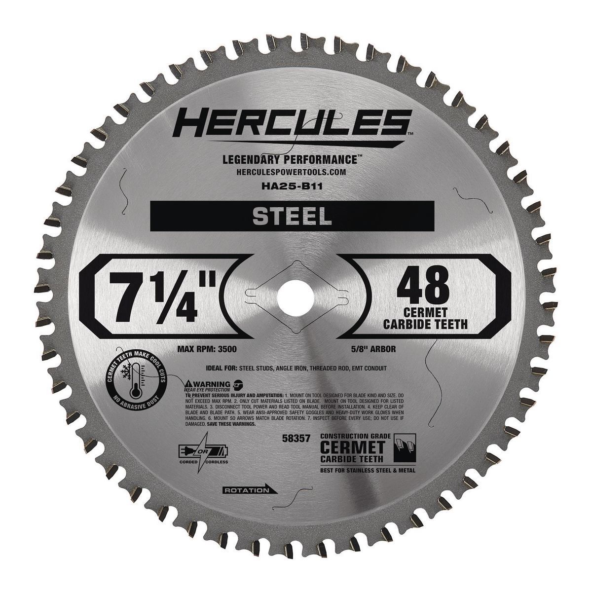 HERCULES 7-1/4 in., 48T Steel Cutting Circular Saw Blade