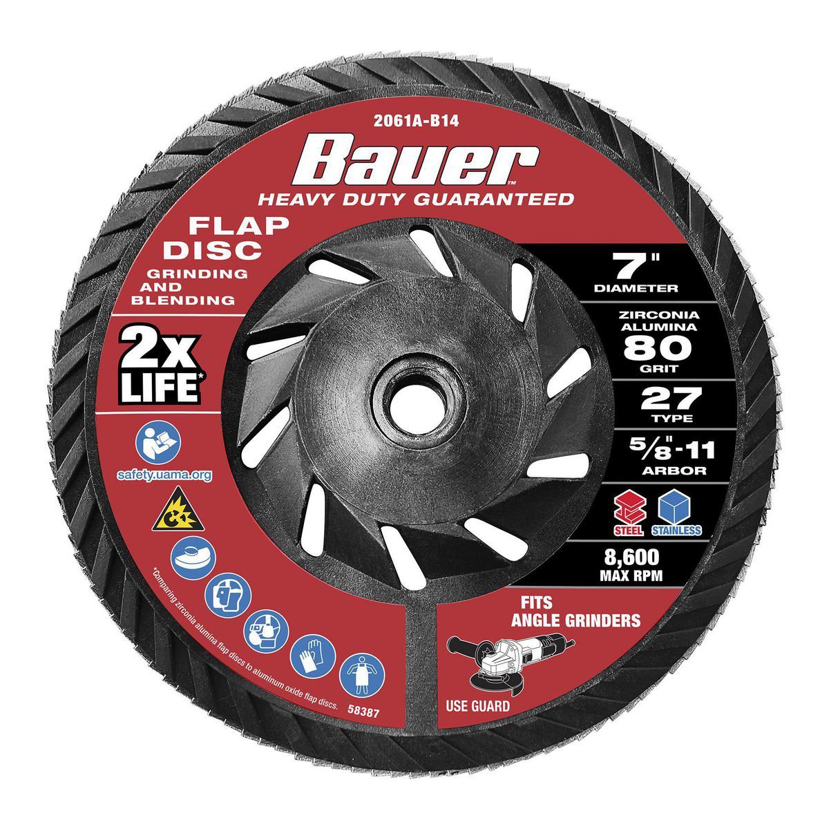 BAUER 7 in. x 5/8 in.-11 80-Grit Type 27 Flap Disc with Plastic Backing and Zirconia Grain