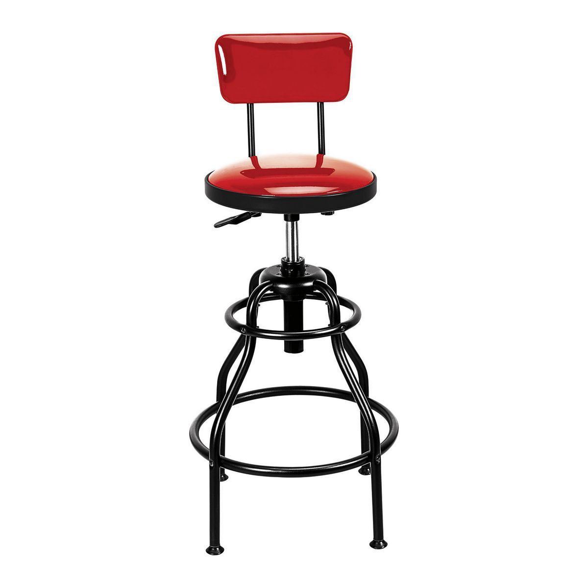 PITTSBURGH AUTOMOTIVE Adjustable Shop Stool with Backrest, Red