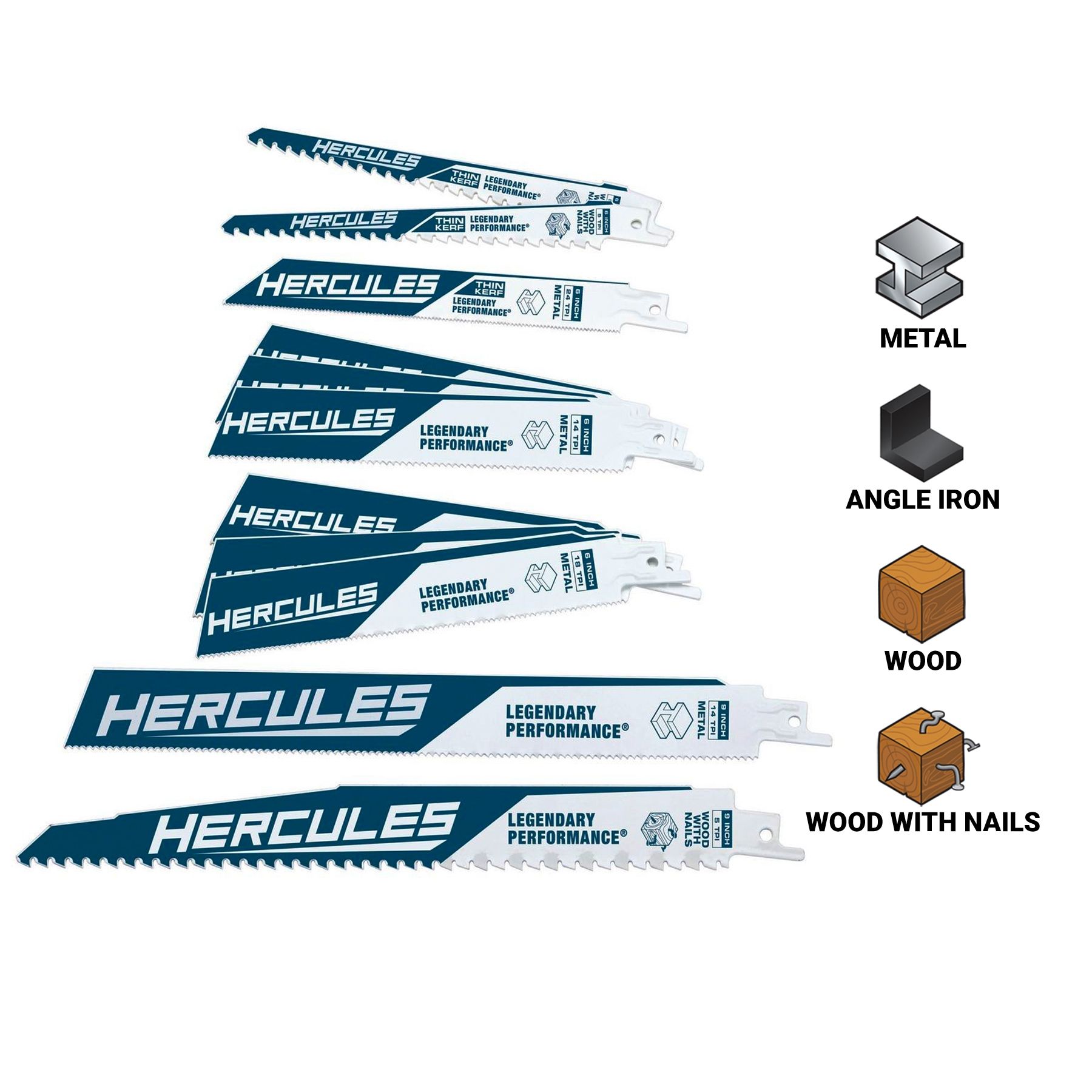 HERCULES Demo and Thin Kerf Reciprocating Saw Blade Set, 12 Piece