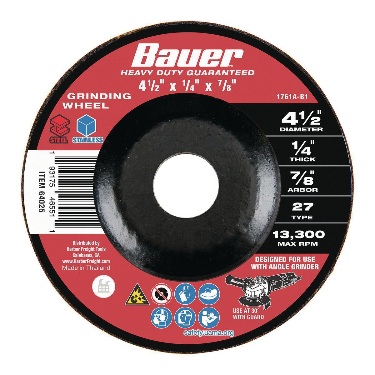 BAUER 4-1/2 in. 24 Grit Metal Grinding Wheel
