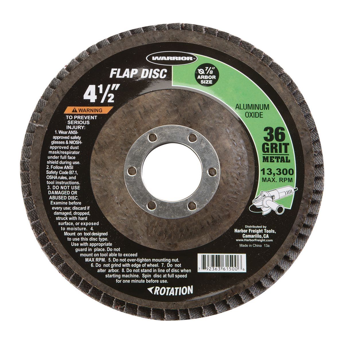 WARRIOR 4-1/2 in. x 7/8 in. 36-Grit Type 27 Flap Disc with Fiberglass Backing and Aluminum oxide Grain